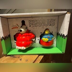 Peanuts Puffer Jacket Snoopy and Woodstock Hand Painted Salt and Pepper Shakers